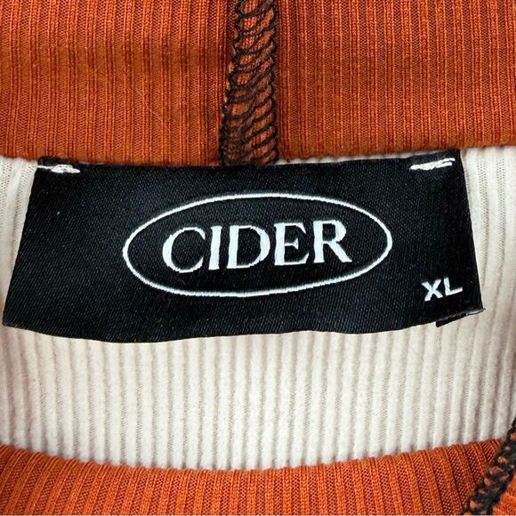 Cider Cropped Ribbed Colorblock Mock Neck Long Sleeve in Cream/Rust/Black | XL - Picture 6 of 6